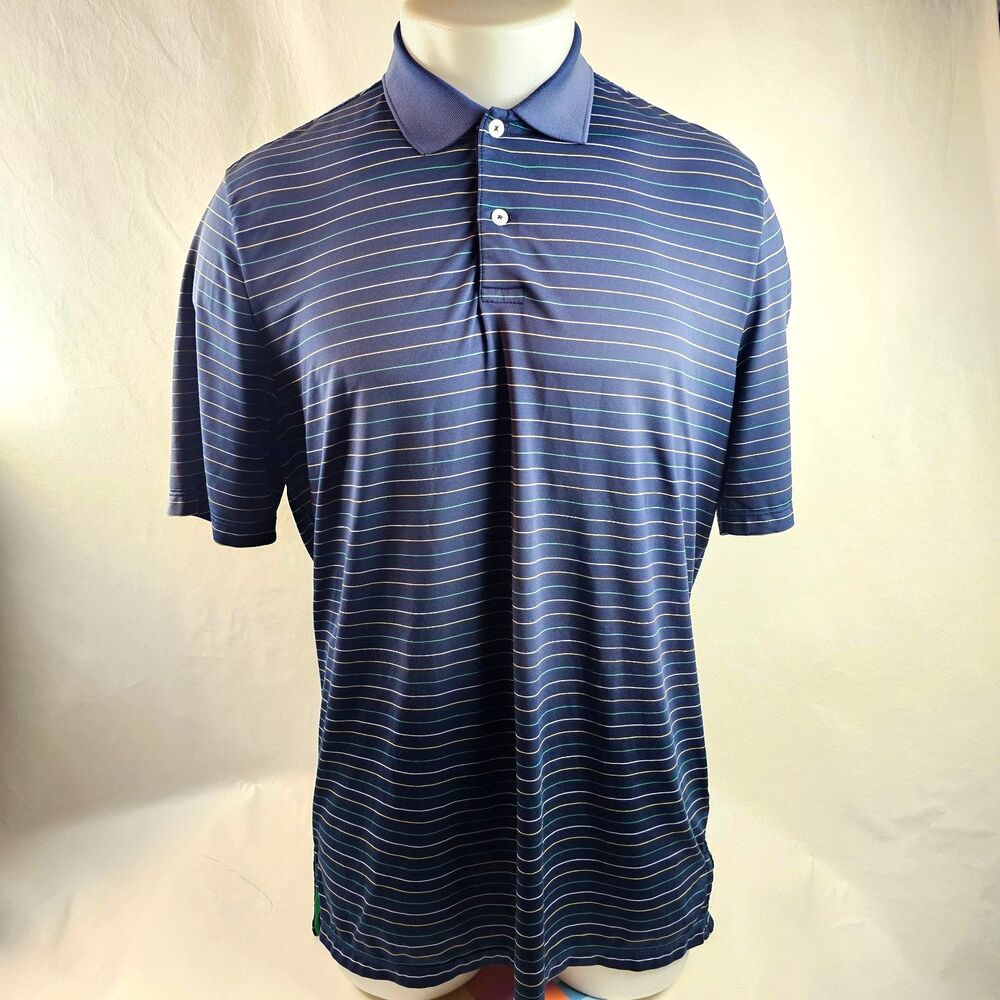 Ralph Lauren RLX Polo Mens Medium Blue Striped Golf Performance Shirt Stretch